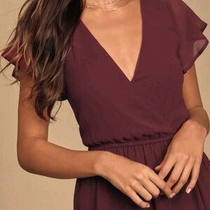 LULUS Lost in the Moment Burgundy Chiffon Maxi Dress 436551  LARGE